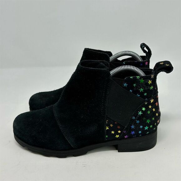 Sorel Emelie Black Leather Chelsea Boots Girls Size 5 Multicolor Rainbow Stars - Picture 7 of 14